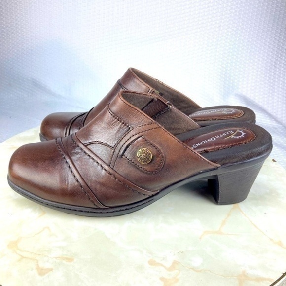 Earth Origins Mules Women Size 9 Brown Burnished Leather Open Back Slip On Shoes - Picture 5 of 11